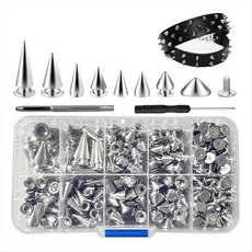 354 조각 펑크 스파이크 및 스터드 키트-8 크기 콘 스파이크 Leathercraft 용 금속 나무 스파이크 스터드 펑크 의류 DIY