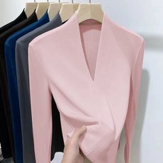 여성용 긴팔 부클니트 V넥 니트 점퍼 탑 스웨터 및 풀오버 여성 가을 슬림핏 단색 캐주얼