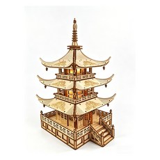 고풍스러운 삼층 누각 전통 목재 입체 조립 모형 정교한 수공예 조립 키트 명절 생일 창의 선물 추천 성인 취미 스트레스 해소 인테리어 데스크 장식 소품, 1개