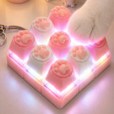 키캡월드 LED 고양이 발바닥 키캡 키링 딸깍이 클리커 키보드 열쇠고리, 1개, 화이트핑크