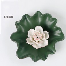 手工白瓷蓮花線香插 室內除臭禪風精品擺件, 粉蓮荷葉