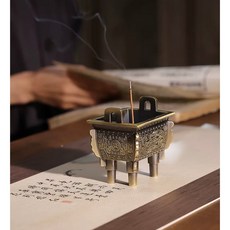 【華光香堂 】線香插 香爐 雙龍鼎盛 迷你沈香爐 香薰爐 焚香爐 檀香爐 淨香爐 香座 焚香 供奉 拜拜, 1個, 青銅色+銅葫蘆香插