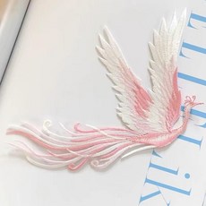 鳳凰刺繡布貼 中國古風旗袍裝飾 可縫可燙, 1個, P045#粉色鳳凰左邊 可縫可燙送針線