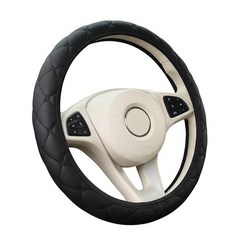 AEVEA 자동차 스티어링 휠 커버 36.8-38.1cm14.5-15인치 범용 핏 PU 가죽 미끄럼 방지 스타 패턴 SUV용 통기성 보호 쉬운 설치 175166, Black-2
