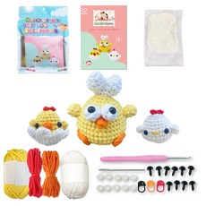 DIY三隻小雞鉤針玩具材料包 中英文說明書 手工毛線編織, DY-0007-毛線, 1個