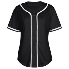 여성용 야구 저지 셔츠 버튼 다운 블랭크 소프트볼 반소매 힙합 액티브 힙스터 셔츠 01 핑크, L, 0 블랙