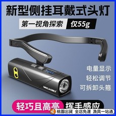 頭燈2025新款強光超亮戶外正品耳帶式照明燈充電耳戴感應運動夜跑, 1個, 無感應款【188k中亮+6小時可待】,側掛耳式頭燈【5檔燈光調節\智能電顯\快