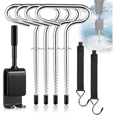 Ecmln 스 앵커 도구 키트 7개입 드릴 어댑터 낚시 쉘터 말뚝 못 및 코트 걸이 포함 얼음 세트, silver