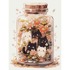 코지하루 DIY 그림그리기 캔버스 취미미술 컬러 일러스트, 1개, 꽃냥이 30x40 (B912)