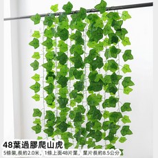 優選樂購 仿真藤條 綠蘿葉裝飾 綠藤藤蔓 假樹葉 塑膠花藤 水管道遮擋 空調遮擋 仿真綠葉花, 48葉過膠爬山虎5條, 1個