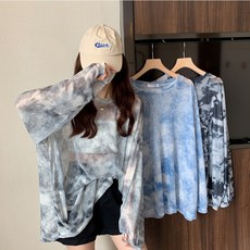 Ladyshare 韓版炫染微透網紗防曬冰絲薄款透視長袖T罩衫 女裝寬鬆顯瘦上衣【G025】, 黑色,F