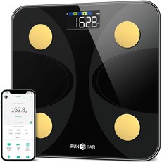 Scale for Body WEIGHT 웨이트 AND & Fat PercenTAG 태그e RunStar Digital Accurate Bathroom SMART 스마트 Lar, Black Gold, Black Gold