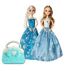 【Hi-toys】冰雪公主時尚換裝芭比娃娃2入組(附收納小提包+10件衣服+裝扮配件), 多色, 1個