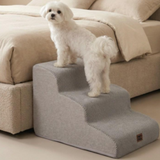 EHEYCIGA 곡선형 쾌적 강아지 계단 논슬립 슬개골보호 애견계단 2단 3단 4단, 1개, 연회색