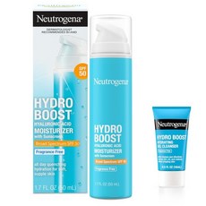Neutrogena 뉴트로지나 하이드로 부스트 히알루론산 하이드레이팅 페이스 모이스처라이저 (SPF 50 함유 무향 48ml)와 페이셜 클렌저 체험용 (14ml) 세트, Neutrogena 뉴트로지나 하이드로 부스트 히알루론