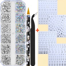 웨젼 네일 스티커 4종 스톤 크리스탈 12칸 믹스 세트, 1개, 혼합색상