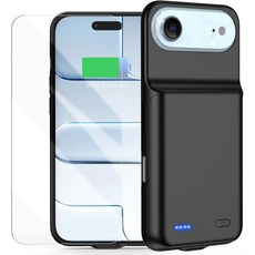 아이폰 16 프로 맥스용 배터리 케이스6.9인치 13800mAh 대용량 충전기 케이스 2026년 아이폰 16 프로 맥스용 강화 유리 스크린 프로텍터로 업그레이드된 확장 배터리, for iPhone 17 AIR (6.5 inch), Black, 검정
