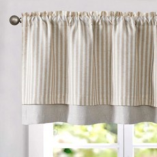 창문용 진찬 스트라이프 발란스 작은 창문 농가용 이중 레이어 거실 주방 RV 로드 포켓 1 패널 탄닌 소재, 50"W x 18"L (Pack of 1), Striped | Taupe Grey on Beige