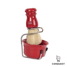 【CONQUEST】OMEGA義大利刮鬍修容領導品牌S108.18刮鬍三件組(鬍刷/鬍皂碗/鬍刷架)-暗紅/白色, 1個, 暗紅