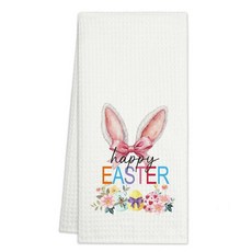 HUQIL Eggs Easter Kitchen Towels Stripe Spring Hand Towels Dish Towel Home Kitchen Bathroom Farmho, 토끼 귀