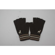 體溫魔術師丨男士麋鹿刺繡止滑保暖半指手套 針織加厚 柔軟親膚 冬季通勤騎車休閒百搭款, 軍綠, 1個