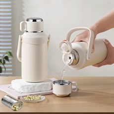 ZOZOFO 식품용 대용량 316 스테인리스 보온보냉병 한 뚜껑 두 용도 컵+티 스트레이너 포함 다용도 아웃도어 보온병, 1개, 1.2L, 화이트