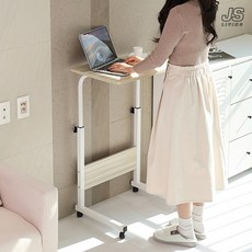 JS리빙 이동식 1인용 스탠딩 책상 원목 침대 사이드 테이블 높이조절 거실 쇼파 노트북 보조 책상 베드 테이블 간이 탁자 데스크 #사각 @JSLCOMPANY_877E0R2Q1ER7