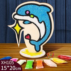 雪花泥木板畫 DIY手作材料包 創意勞作 兒童美勞 雪花泥貼畫, 1個, 海豚【15x20cm】