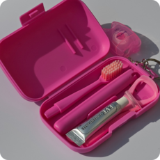 타기 스마일포켓 키트 칫솔 치약 혀클리너 치간칫솔 치실 칫솔케이스 포함, 1세트, 핑크