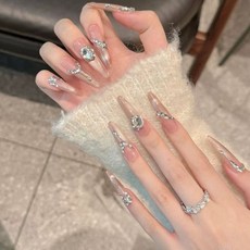 貓眼穿戴甲純手工指甲片假指甲穿戴美甲甲片高級感細狗長款, 1個, SG835 人魚公主 無工具包:袋裝M