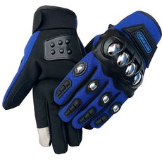 여름 오토바이 장갑 하드 터치 라이딩 장갑 통기성, A. 모든 사이즈에 맞습니다, B. 스틸 케이스 풀핑거 스타일 블루