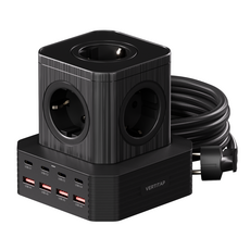 버티탭 버티컬 아웃도어 3m 고용량 릴선 리드선 13구 캠핑연장선 작업선 릴콘센트 캠핑전기선, 블랙, 1개