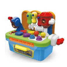 工具套裝擰螺絲玩具防真電鑽拆裝拼裝益智套裝修理男工具箱, 1個, 多功能工具臺【淺藍色】:1