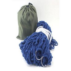 新品 雙人網狀吊牀戶外成人兒童漁網式單人防側翻木棍鞦韆透氣棉繩吊牀 副廠商品, 無棍90股 寶藍+綁繩+收納袋, 寶藍