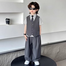 兔巴叮童裝 兒童西裝禮服英倫男童西服套裝 週嵗生日班級攝影服幼兒園紳士演出西裝套裝 洋氣兩件套短袖西裝禮服開學畢業演出服