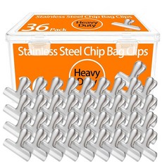 36팩 튼튼한 스테인리스 스틸 칩 클립 7.6cm(3인치) 너비의 음식용 밀폐 백 클립 주방 및 가정용 공기 밀폐 식품 가방 (36), 36 189958