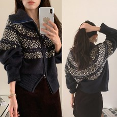 리빗 여성 데일리 루즈핏 겨울 긴팔 니트 집업