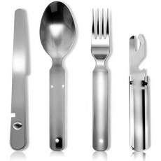 플린트로닉 클래식 독일 군용 스테인리스 식기 4개 세트 캠핑용 야외 가족 파티용 저녁 식사, 은색