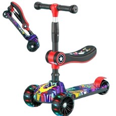 兒童多功能滑板車 三合一可坐可滑 音樂燈光, 時尚炫彩, 1個
