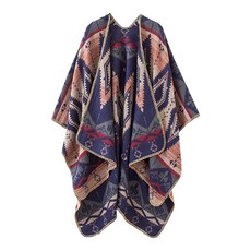 Urban CoCo 판초 망토 여성용 컬러 블록 숄 랩 앞쪽 트임 시리즈 1-카키 One Size 142297, 네이비 블루