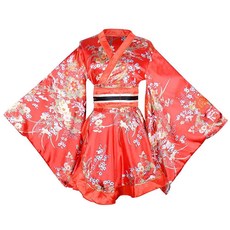 섹시한 짧은 기모노 코스튬 로브 새틴 꽃무늬 패턴 일본 게이샤 유카타 잠옷 목욕 가운 드레스 띠 벨트 의상 (181# 레드 아시아 사이즈)