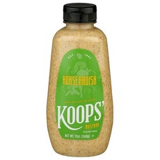 쿱스 서양 고추냉이 머스타드 – 강하고 상큼한 서양 고추냉이 Koops' Horseradish Mustard – Bold and Zesty Horseradish Sauce Glu, 12온스(1팩), 1개