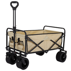 10吋露營推車 可折疊戶外手推車 大輪營地拖車 露營裝備搬運神器, 卡其色, 1個