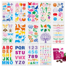 제고비 다용도 DIY 스텐실 도안 14종 세트 종합(알파벳/숫자/동물/꽃/스포츠/여행/공예), 1세트