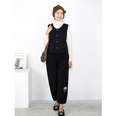 엄마옷 면 핀턱자수 조끼바지생활한복세트 3CVB09215마담 중년여성 빅사이즈 50대 60대 70대 할머니옷