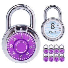 XanHen 금속 몸체가 있는 콤비네이션 자물쇠 체육관 사물함 및 학교 사물함용 실내 사용 퍼플 8팩, 퍼플 다이얼