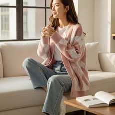 [UBA]여성 가디건 아가일 패턴 사무실 실내 캐주얼 가디건