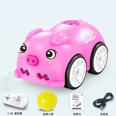 RC 지능형 미니 버스 매직 지능형 리모컨 만화 미니카 제스처 스마트 전기차 어린이 장난감, 캐리와 장난감 친구들, Pink Piglet