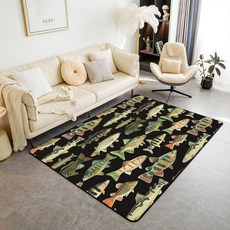 Feelyou 어린이 낚시 공간 러그 7.6x12.7cm(3x5인치) 빈티지 파이크 물고기 거실 러그 남아 여아 방 장식 낚시 및 사냥 장식 카펫 실내 바닥 매트, 3'3" x 4'11" (Rectangular), 초록색