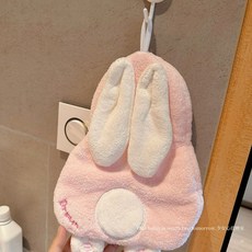 可愛卡通掛式擦手巾，吸水速乾不掉毛，廚房浴室衛生間兒童適用抹手布, 粉色兔兔,18*28cm, 1個